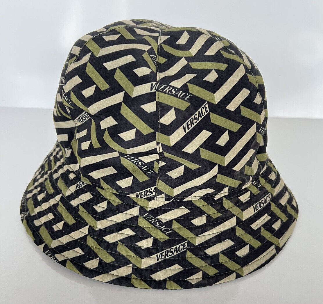 NWT $350 Versace La Greca Print Bucket Hat Kaki 58 (L)