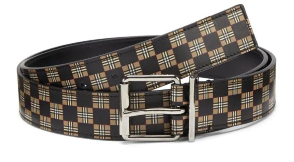 NIB $ 420 Burberry Herren Mack Check Beige Ledergürtel 36 (90) Hergestellt in Italien 