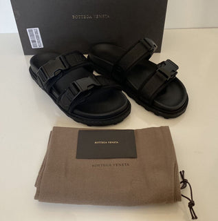 NIB $ 620 Bottega Veneta Herren-Slipper aus schwarzem Leder/Canvas 8 US 578262 
