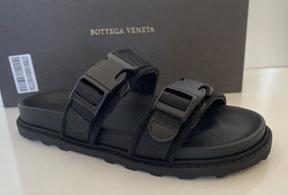 NIB $ 620 Bottega Veneta Herren-Slipper aus schwarzem Leder/Canvas 8 US 578262 