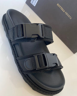 NIB $ 620 Bottega Veneta Herren-Slipper aus schwarzem Leder/Canvas 8 US 578262 