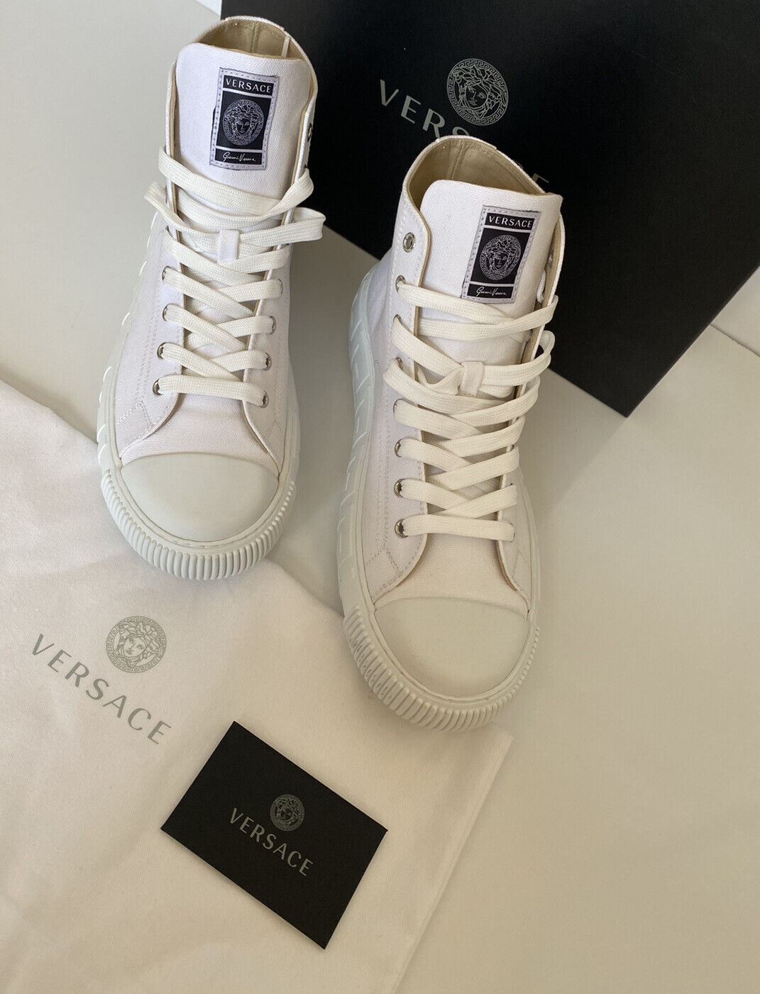 NIB Versace White Palladium High-Top Canvas Sneakers 12,5 US (45,5 Euro) DSU8403 