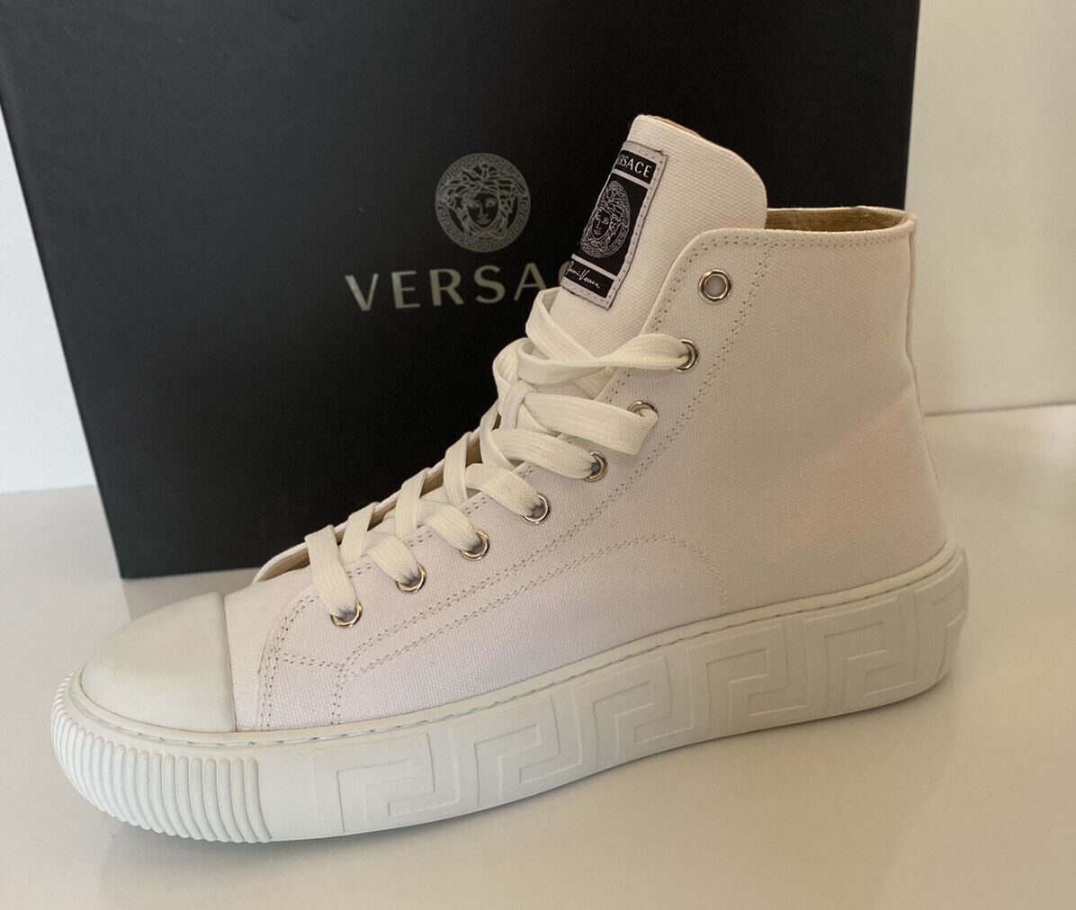 NIB Versace White Palladium High-top Canvas Sneakers 12.5 US (45.5 Euro) DSU8403