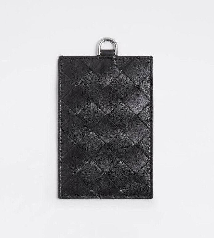NWT $280 Bottega Veneta Leather Intrecciato Card Case / Luggage Tag Black 609293