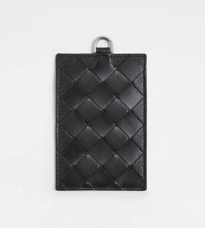 NWT $280 Bottega Veneta Leather Intrecciato Card Case / Luggage Tag Black 609293