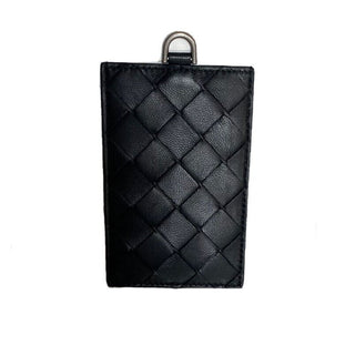 NWT $280 Bottega Veneta Leather Intrecciato Card Case / Luggage Tag Black 609293