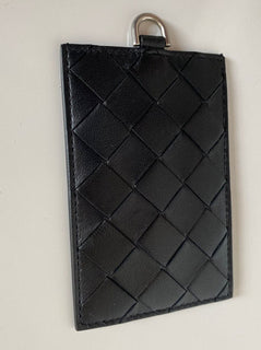 NWT $280 Bottega Veneta Leather Intrecciato Card Case / Luggage Tag Black 609293