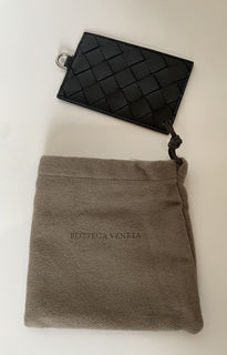 NWT $280 Bottega Veneta Leather Intrecciato Card Case / Luggage Tag Black 609293