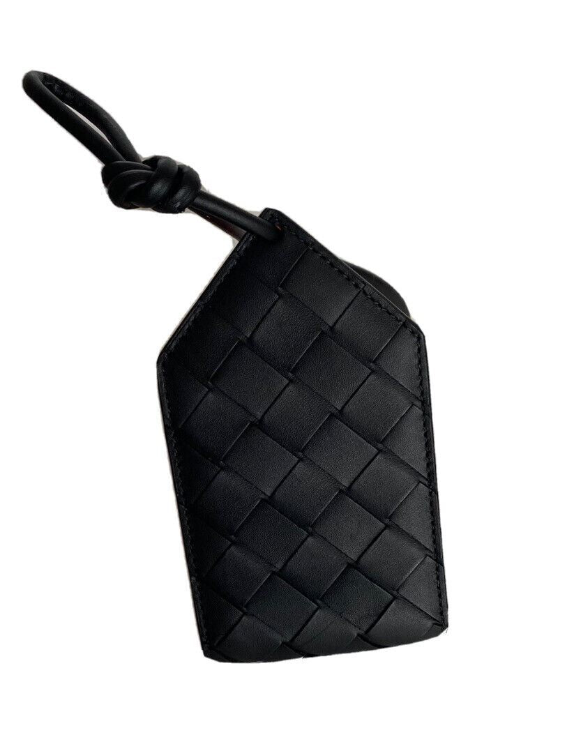 NWT $330 Bottega Veneta Leather Intrecciato Luggage Tag Black/Orange 629752 IT