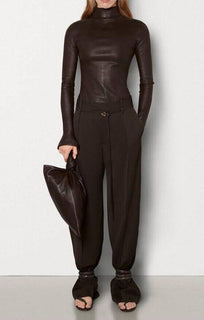 Neu mit Etikett: 2780 $ Bottega Veneta Damenoberteil aus Schokoladenleder 6 US (42 Bottega) 600550