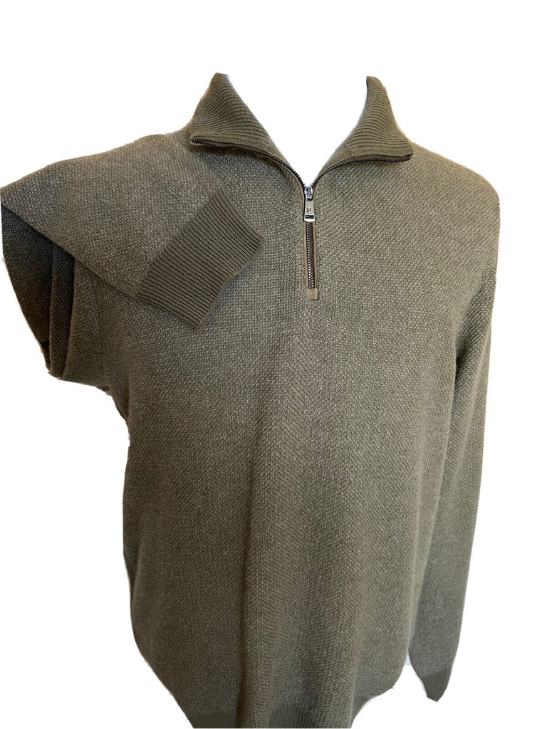 Neu mit Etikett: 1295 $ Ralph Lauren Purple Label Cashmere Dark Sage 1/4 Zip Pullover XL Italien