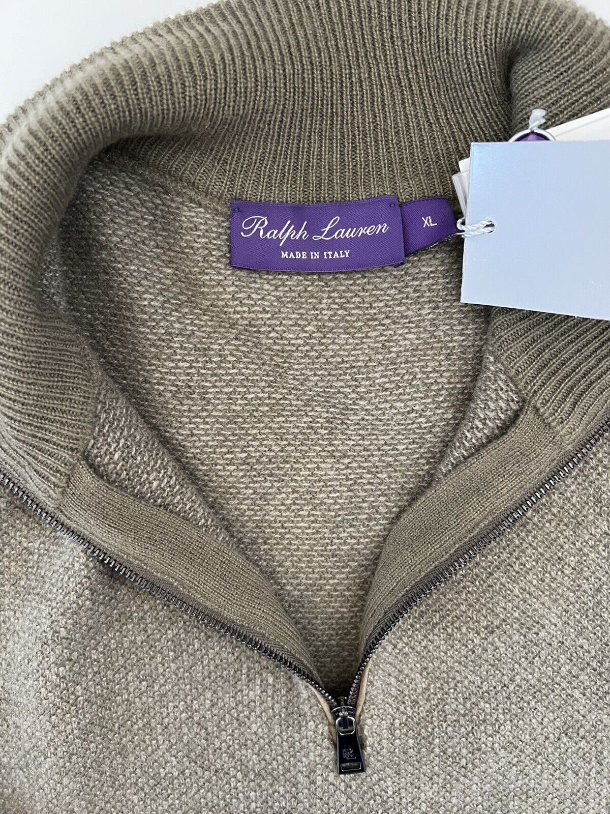 NWT $1295 Ralph Lauren Purple Label Cashmere Dark Sage 1/4 Zip Pullover XL Italy