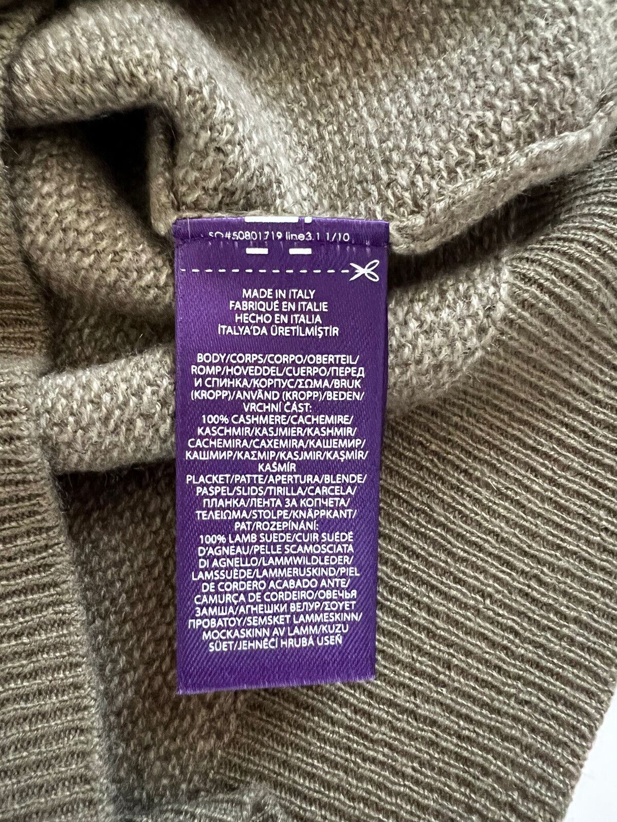 NWT $1295 Ralph Lauren Purple Label Cashmere Dark Sage 1/4 Zip Pullover XL Italy
