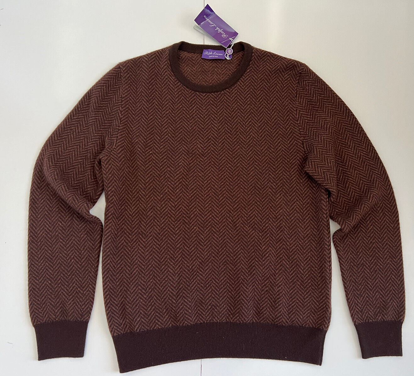 Neu mit Etikett: 1495 $ Ralph Lauren Purple Label Kaschmirbrauner Pullover XL Hergestellt in Italien