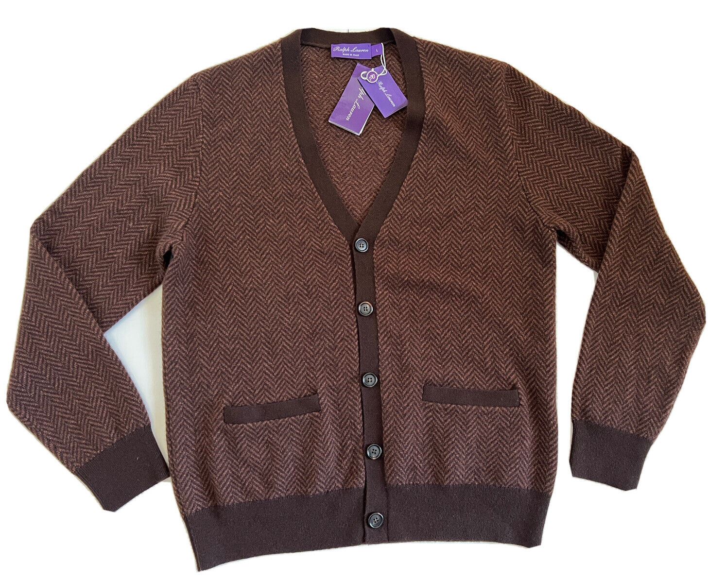 NWT $1695 Ralph Lauren Purple Label Cashmere Brown Cardigan L Made in Italy