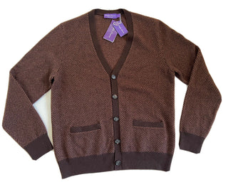 Neu mit Etikett: 1695 $ Ralph Lauren Purple Label Kaschmirbrauner Cardigan L Hergestellt in Italien