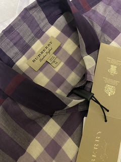 Neu mit Etikett: 350 $ Burberry Damen-Hemd Regency Lila aus Baumwolle mit Knöpfen XL 