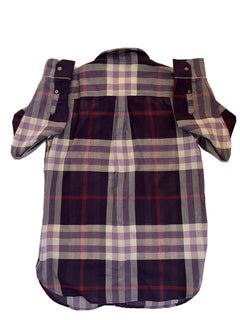 Neu mit Etikett: 350 $ Burberry Damen-Hemd Regency Lila aus Baumwolle mit Knöpfen XL 