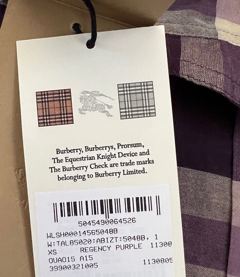 NWT $350 Burberry Women's Regency Purple Cotton Button-Up Shirt XL