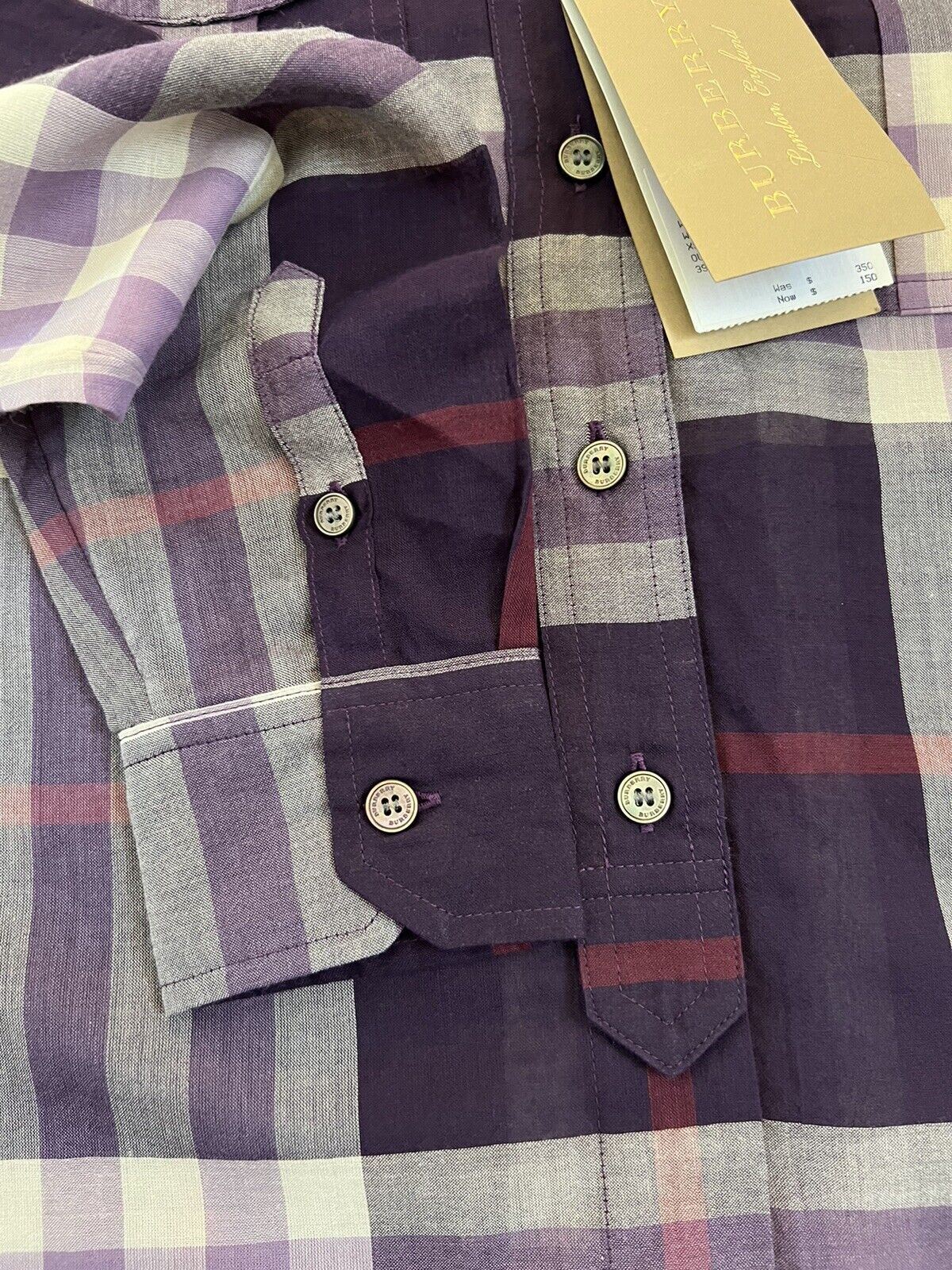 NWT $350 Burberry Women's Regency Purple Cotton Button-Up Shirt XL