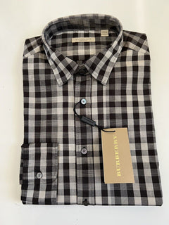 Neu mit Etikett: 250 $ Burberry Herren-Hemd mit Knöpfen aus schwarzer Baumwolle, mittelgroß, 4015368