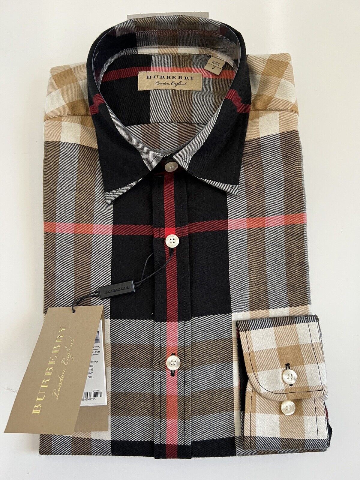 NWT $390 Burberry Men's Black  Check Cotton Button-Up Shirt Medium