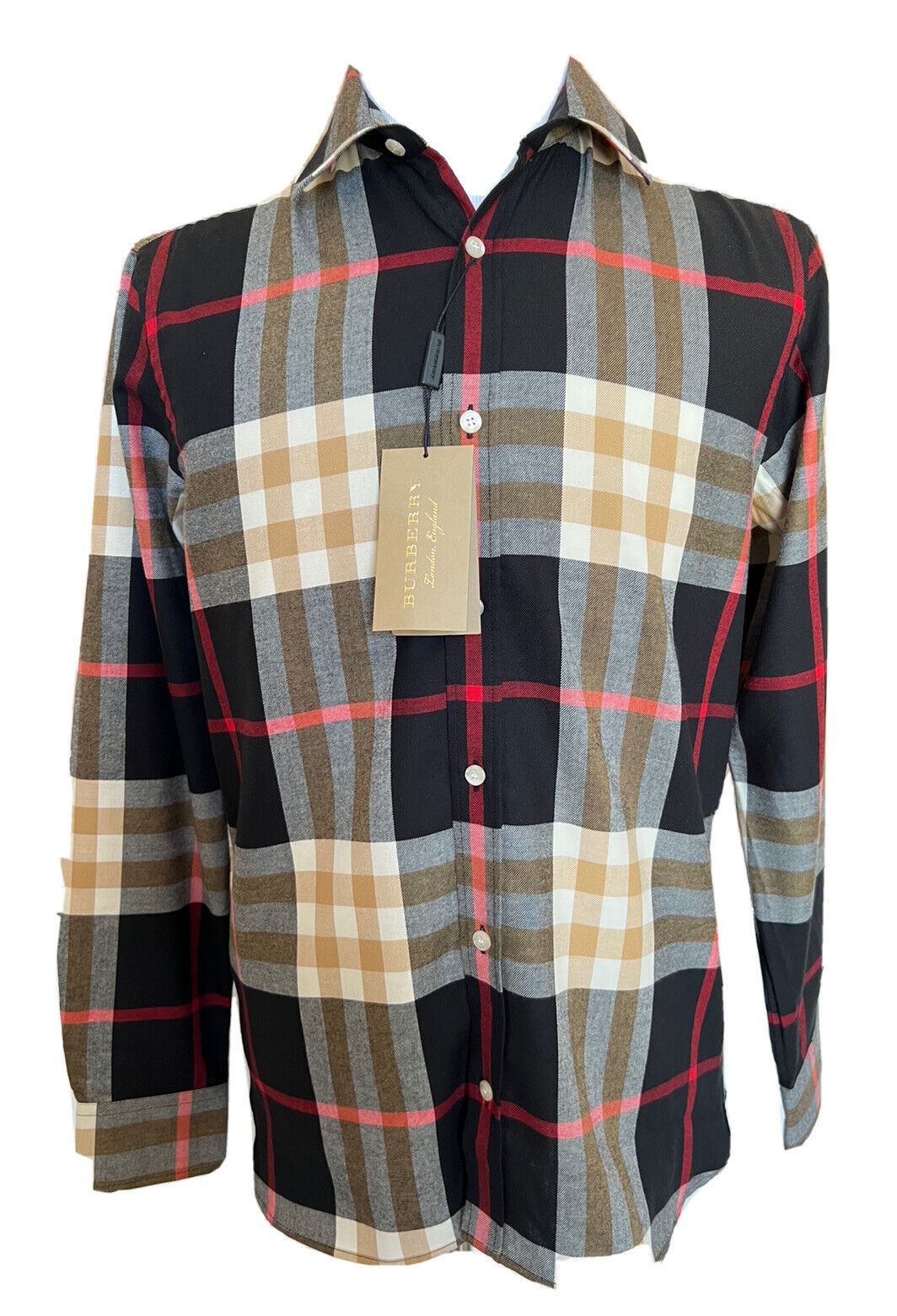 NWT $390 Burberry Men's Black  Check Cotton Button-Up Shirt Medium