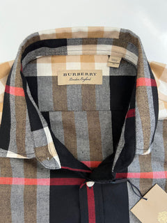 Neu mit Etikett: 390 $ Burberry Herren-Hemd mit Knopfleiste, schwarz kariert, Baumwolle, Größe M