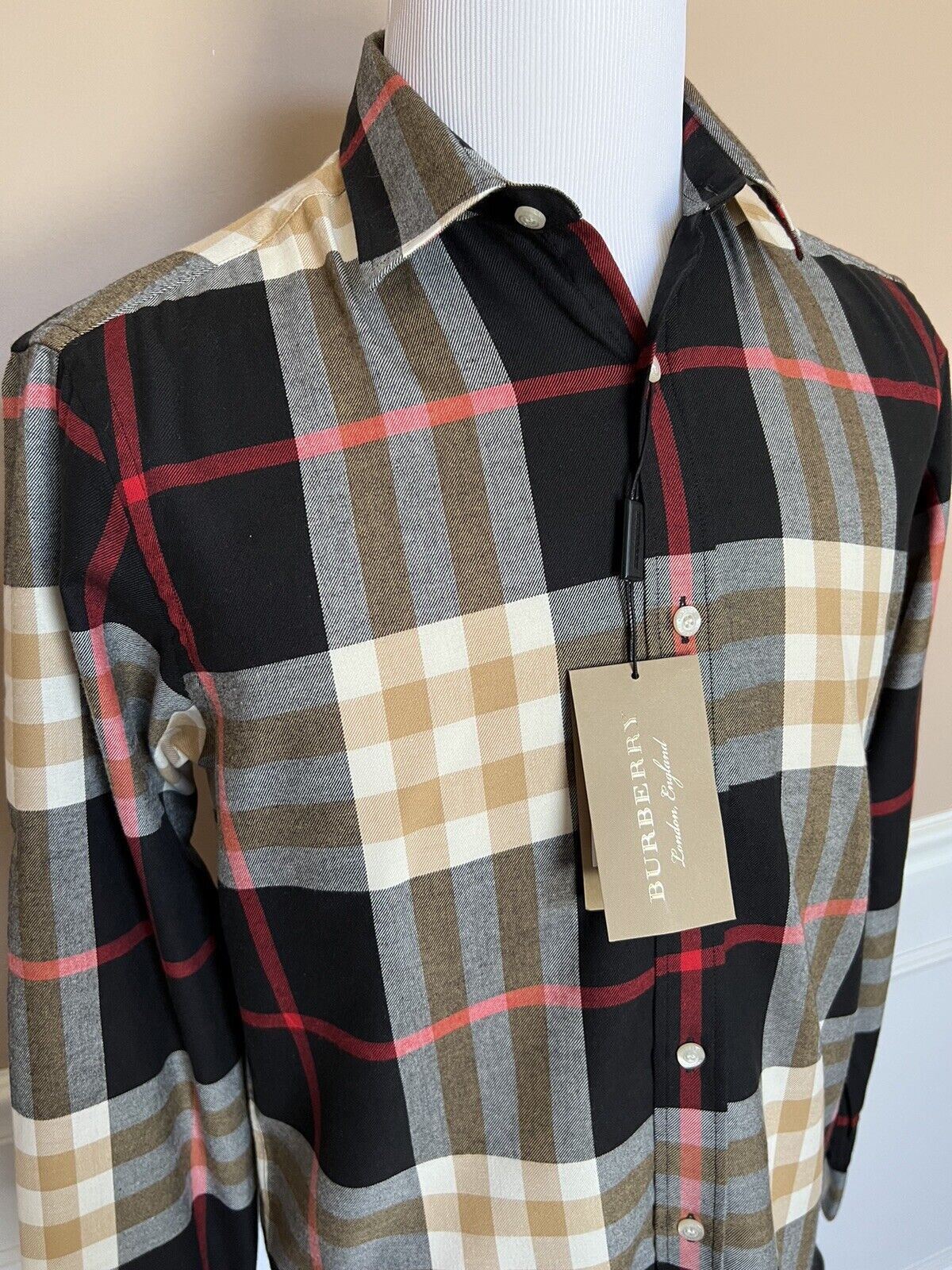 NWT $390 Burberry Men's Black  Check Cotton Button-Up Shirt Medium