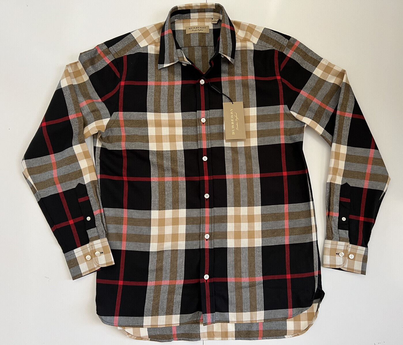 NWT $390 Burberry Men's Black  Check Cotton Button-Up Shirt Medium