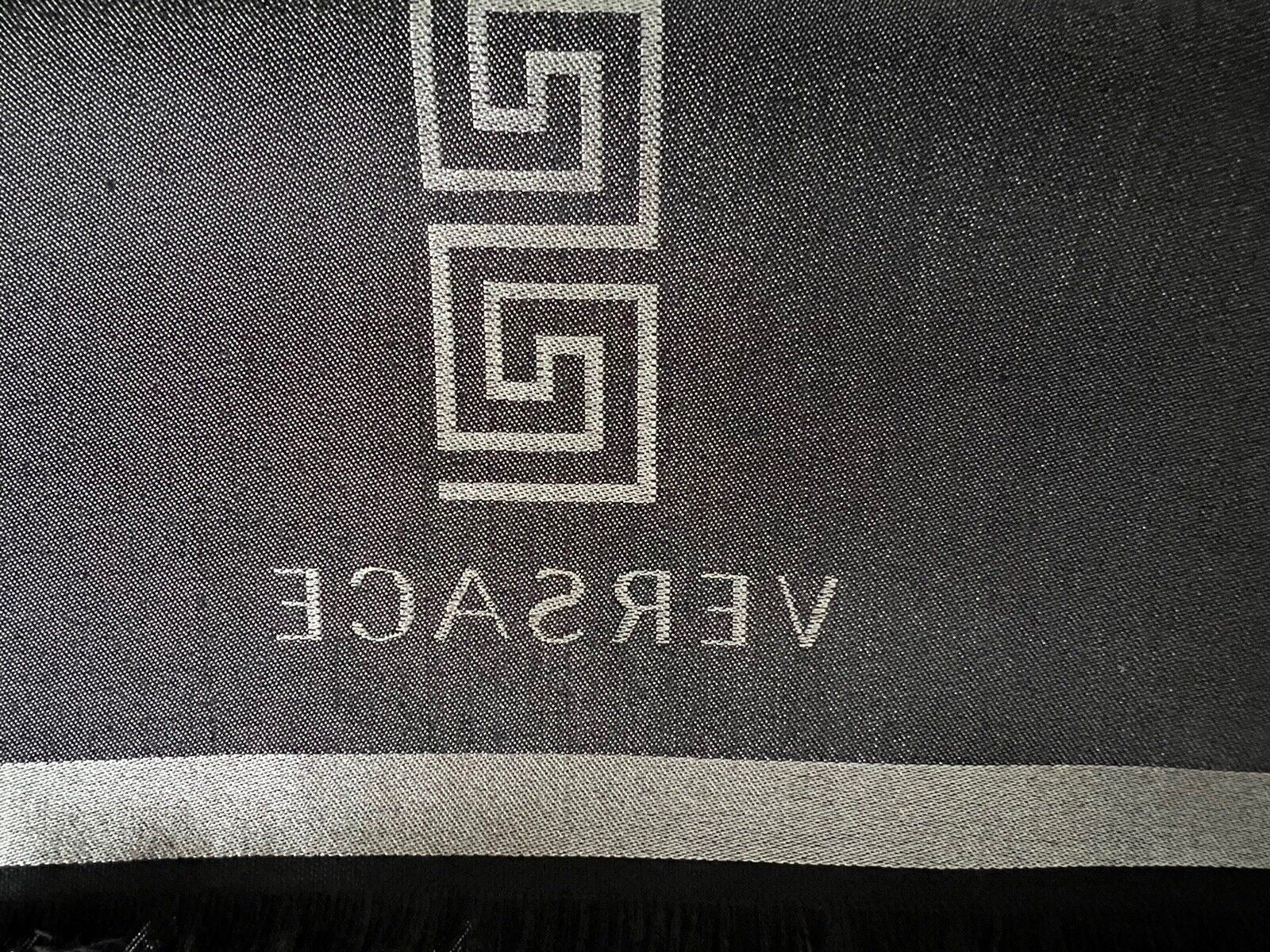 NWT $400 Шарф Versace Medusa/Greek Key Logo из шерсти и шелка, черный/серый, 14,5 Ш x 70 л 