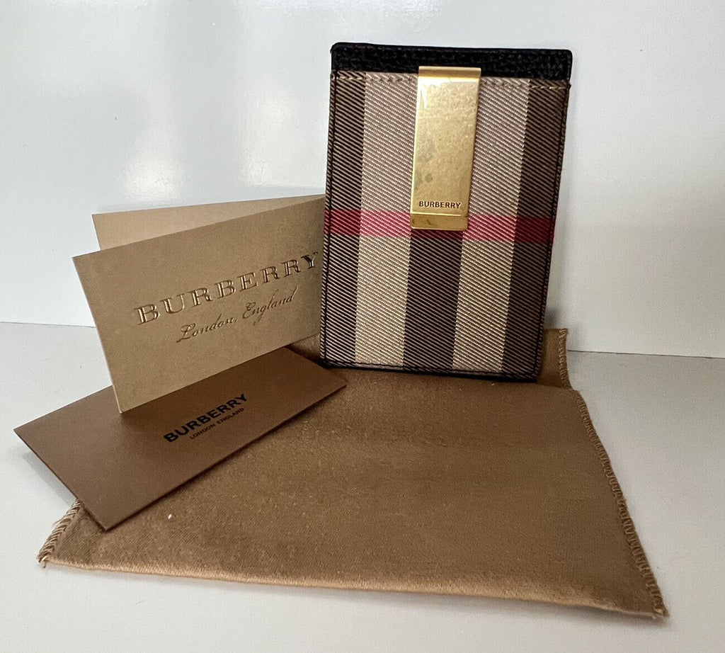 Кожаный кошелек NWT Burberry с зажимом для денег, черный/коричневый 40657151 