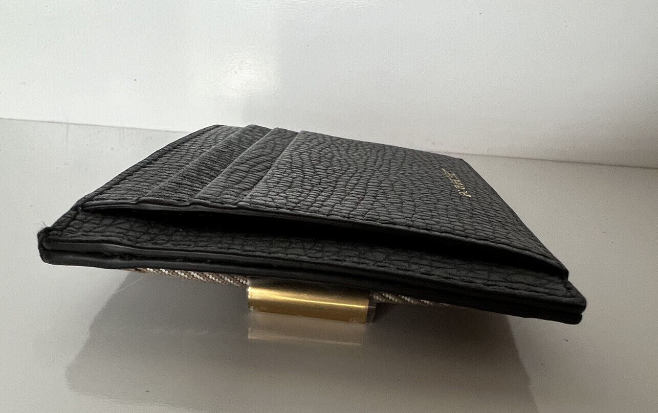 NWT Burberry Leather Card Case Money Clip Wallet Black/Brown
