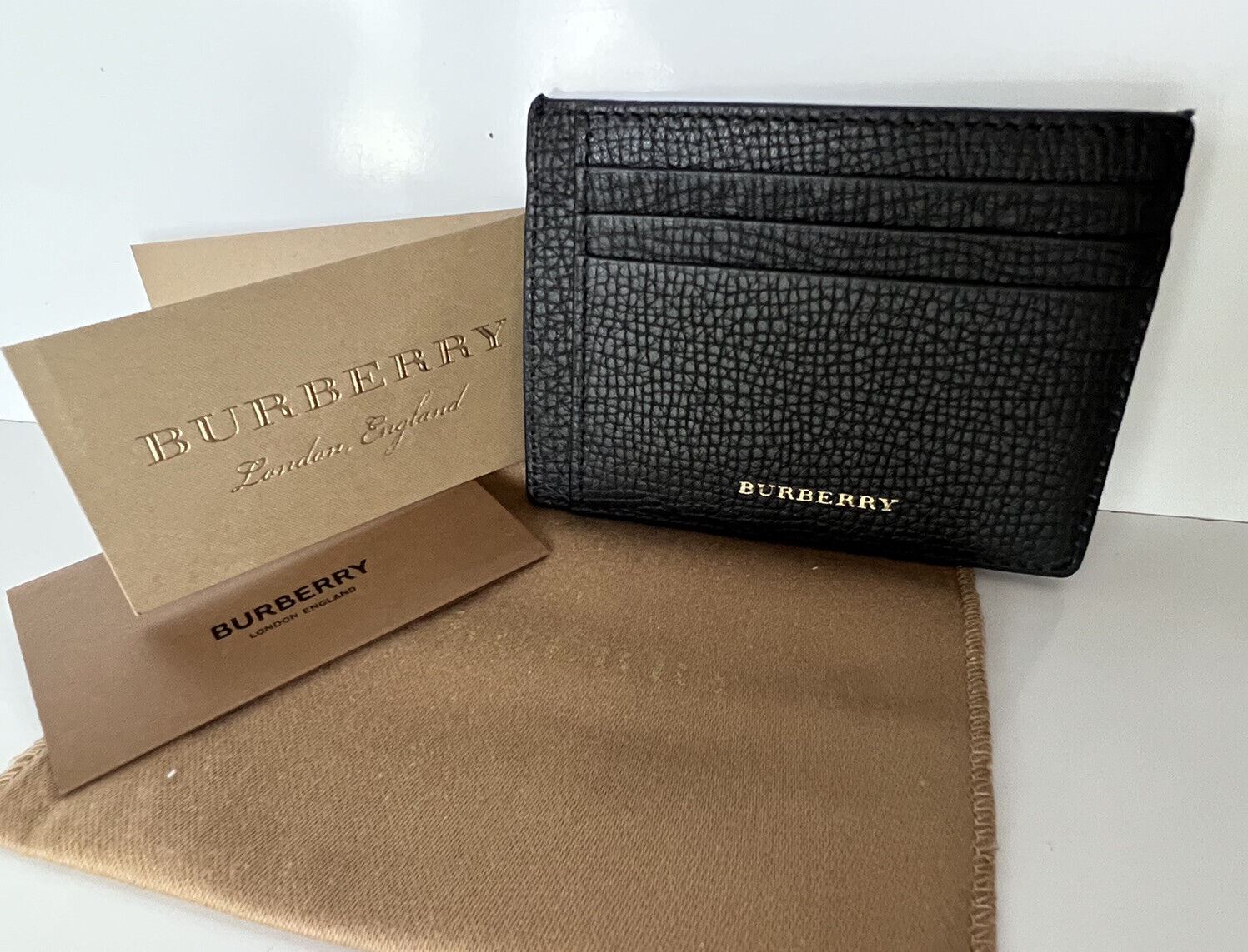 Burberry London Leather Money Clip Card Case Black for Men