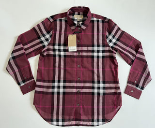 Neu mit Etikett: 350 $ Burberry Damen-Hemd Regency aus Baumwolle mit Knöpfen in Lila L 
