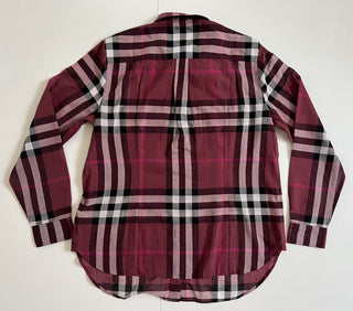 Neu mit Etikett: 350 $ Burberry Damen-Hemd Regency aus Baumwolle mit Knöpfen in Lila L 