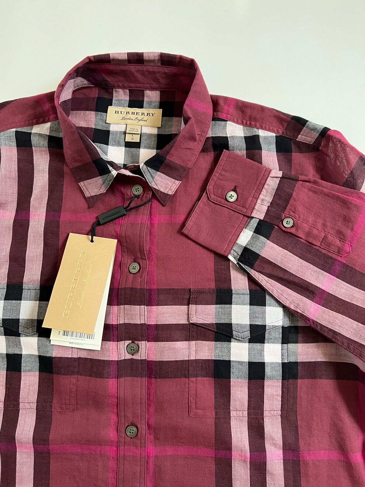NWT $350 Burberry Women's Regency Purple Cotton Button-Up Shirt L