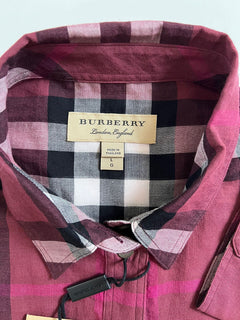 Neu mit Etikett: 350 $ Burberry Damen-Hemd Regency aus Baumwolle mit Knöpfen in Lila L 