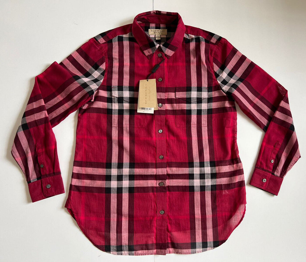 NWT $350 Burberry Women's Regency Poppy Red Cotton Button-Up Shirt Medium