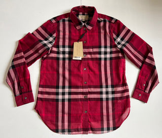 NWT $350 Burberry Women's Regency Poppy Red Cotton Button-Up Shirt Medium