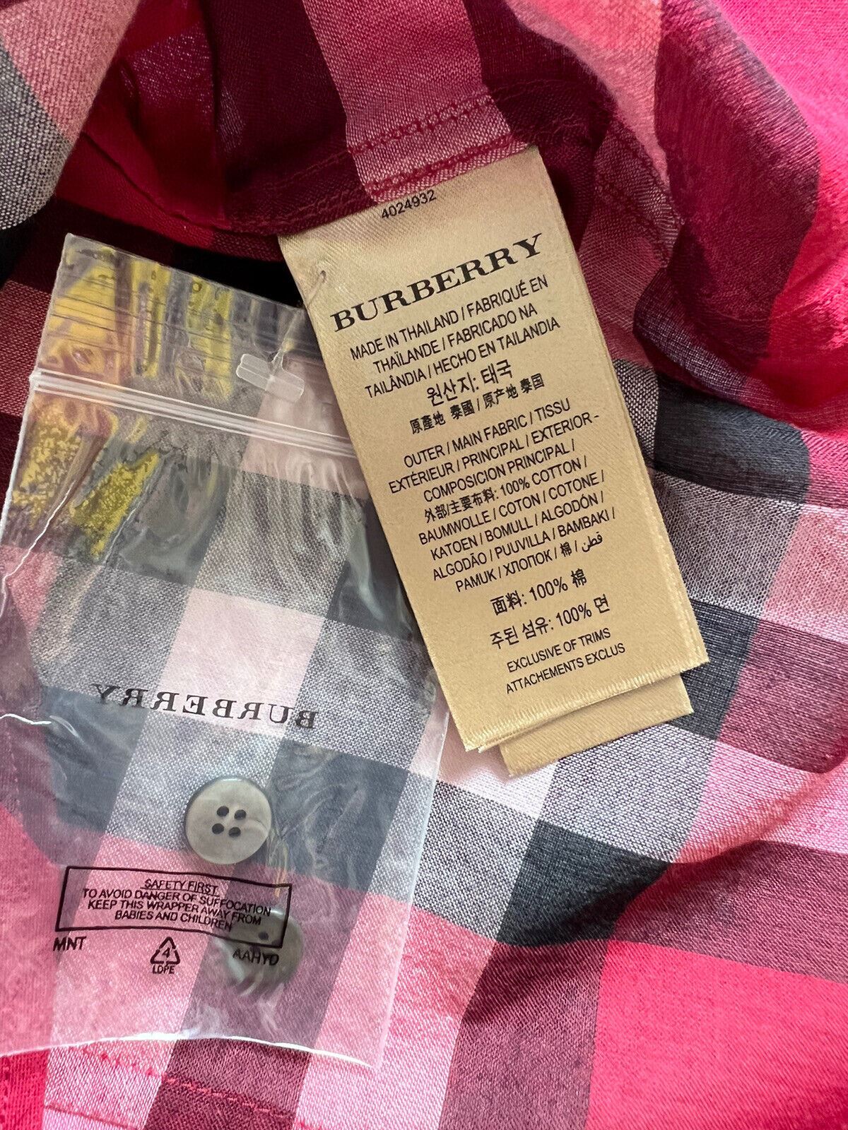 Neu mit Etikett: 350 $ Burberry Damen-Hemd Regency Poppy Red aus Baumwolle mit Knöpfen, Größe M 