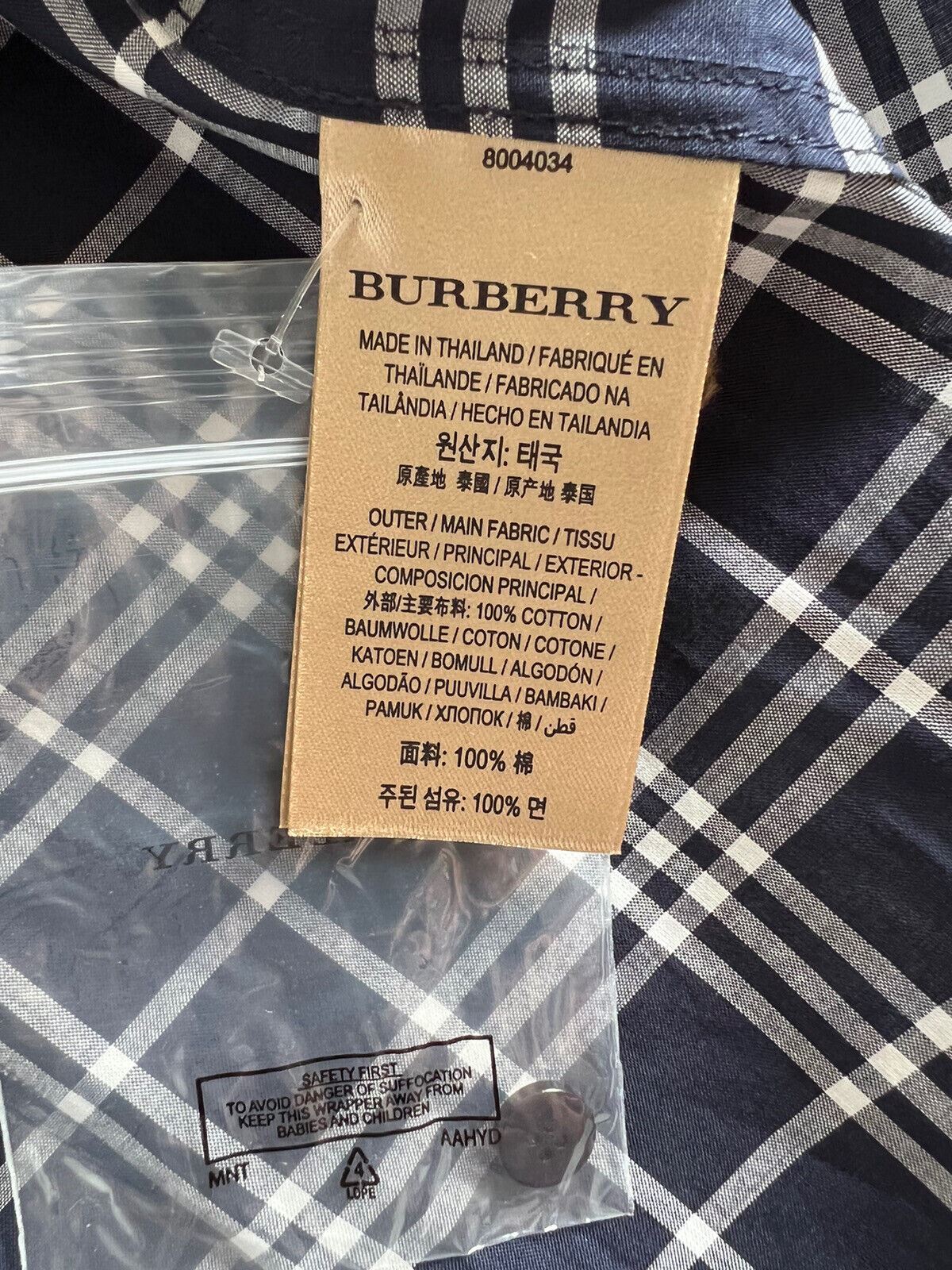 Neu mit Etikett: 350 $ Burberry Marineblaues Karo-Knopfhemd für Damen, 2 US (4 UK) 