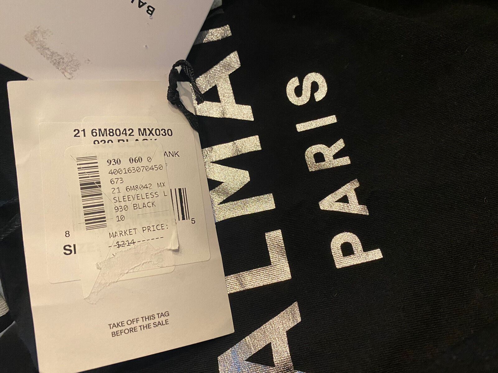 NWT $214 Balmain Girl's Sleeveless Cotton Black T-Shirt Size 10 Made in Portugal