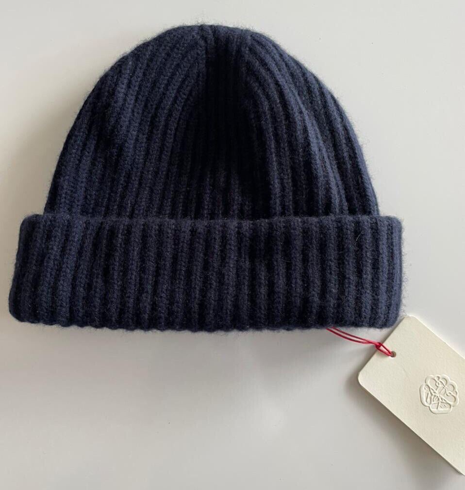 NWT $385 Alexander McQueen Bullion Skull Ribbed Cashmere Beanie Navy Hat Large