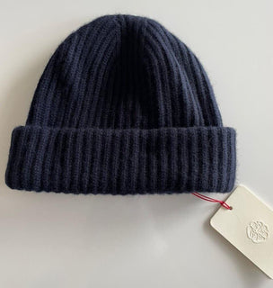 Neu mit Etikett: 385 $ Alexander McQueen Bullion Skull Ribbed Cashmere Beanie Navy Hat Large 