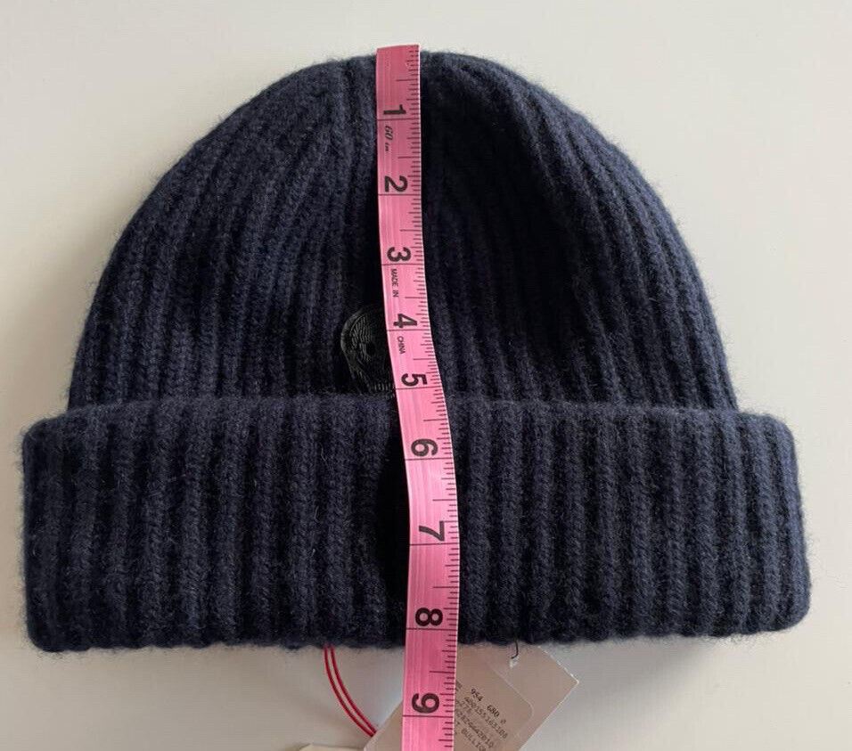 NWT $385 Alexander McQueen Bullion Skull Ribbed Cashmere Beanie Navy Hat Large