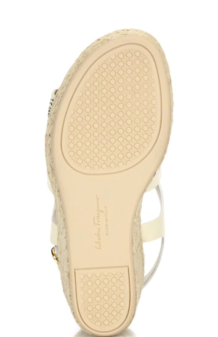 New $695 Salvatore Ferragamo Gioela Raffia & Leather Platform Wedge Sandals 10