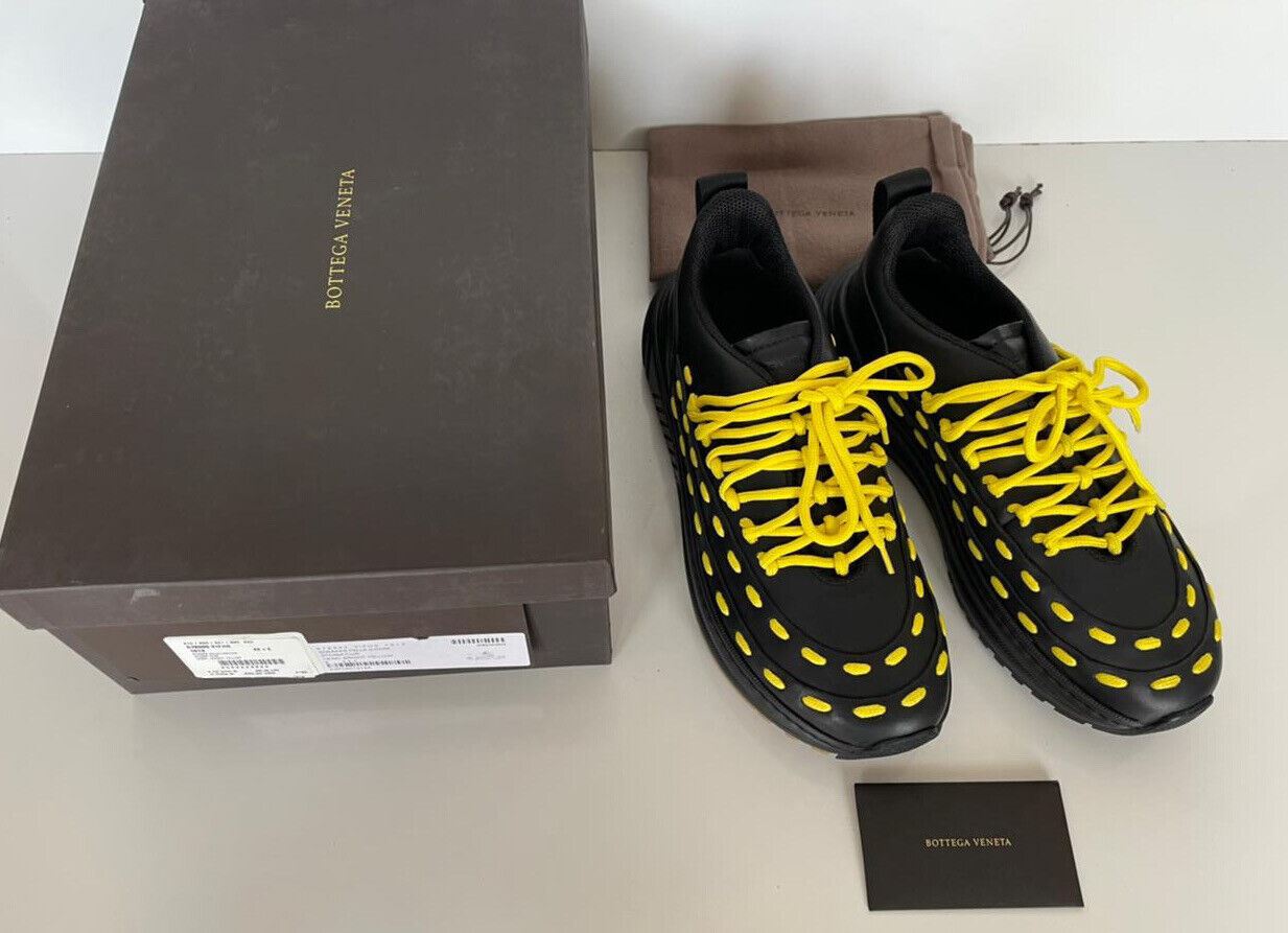 NIB $950 Bottega Veneta Mens Leather Black/Yellow Sneakers 9.5 US (42.5) 578305