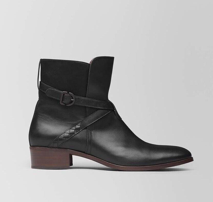NIB $1150 Bottega Veneta Calf Leather Black Ankle Boots 12 US (45 Euro) 532836