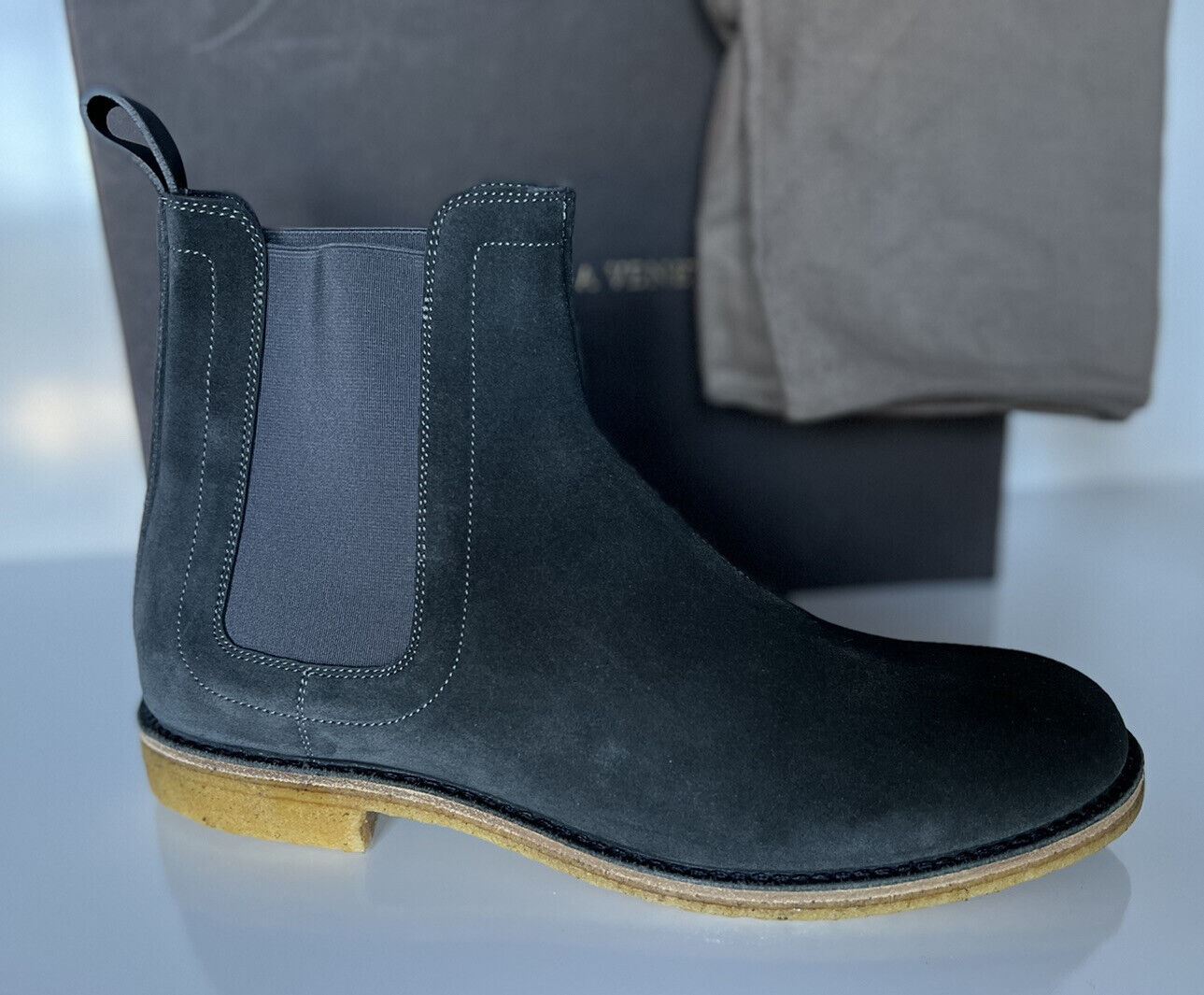 NIB $820 Bottega Veneta Calf Suede Slate Grey Ankle Boots 11.5 US (44.5) 312345